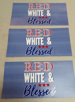 Set Of 3 Red, White & Blessed Stickers, 7 1/2" x 3 3/4"