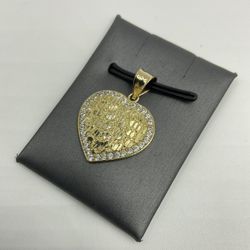 10KT YELLOW GOLD NUGGET HEART CHARM W/ CZS 2.9GR