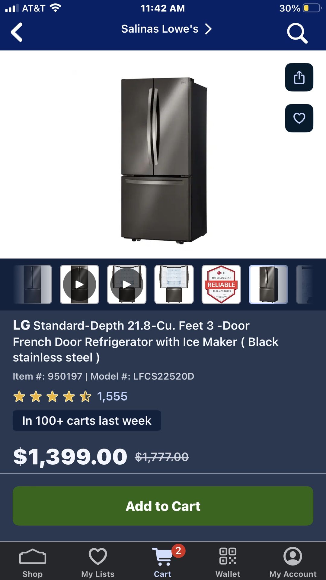 LG - 3 Door French Door Refrigerator