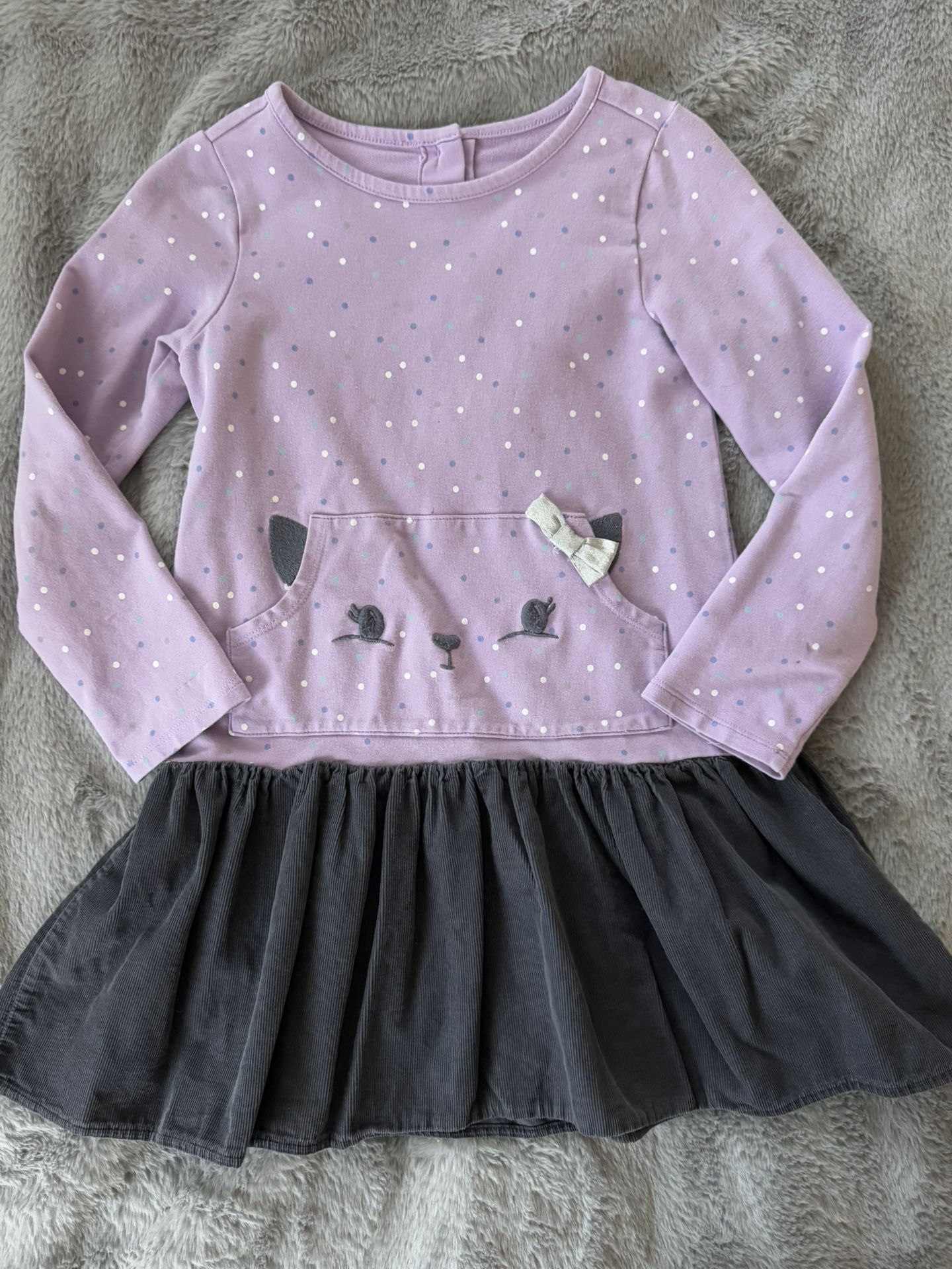 5T Little Girl-Gymboree Purple “Cat” Long Sleeve Dress, 95% cotton