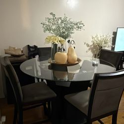 Cosmopolitan 5 Piece Black & Chocolate Upholstered Round Counter Height Dining Set