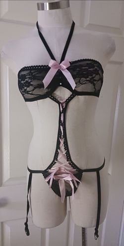 Black and pink one piece lingerie