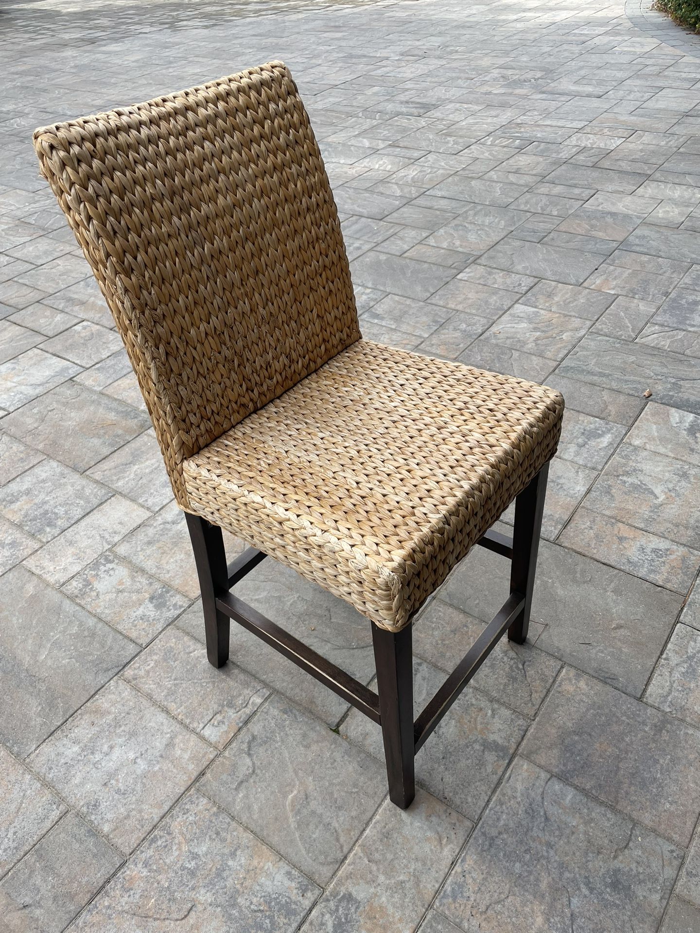Wood and Rattan Counter Stools, Set of 4