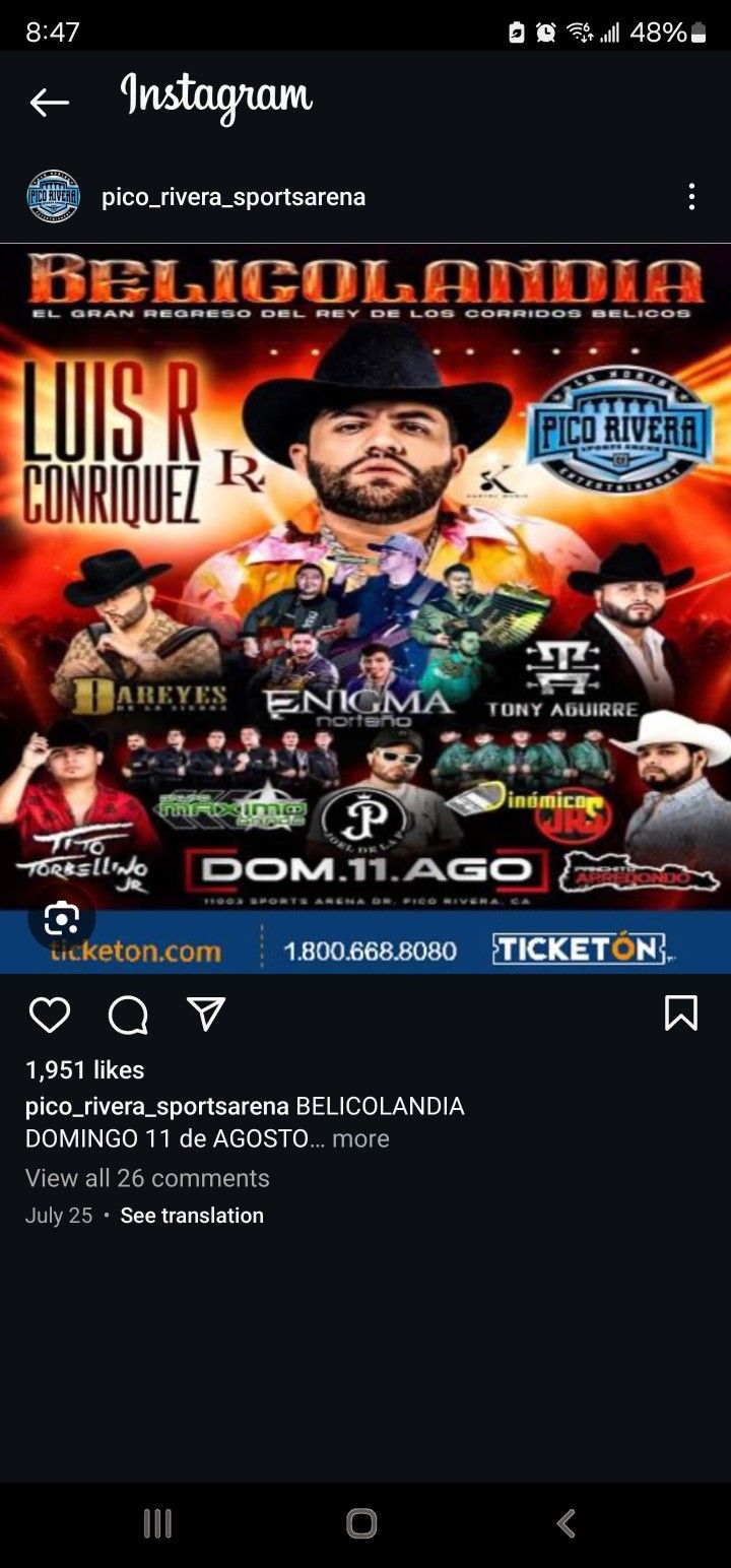 Boletos Para Luis R Conriquez Pico Rivera