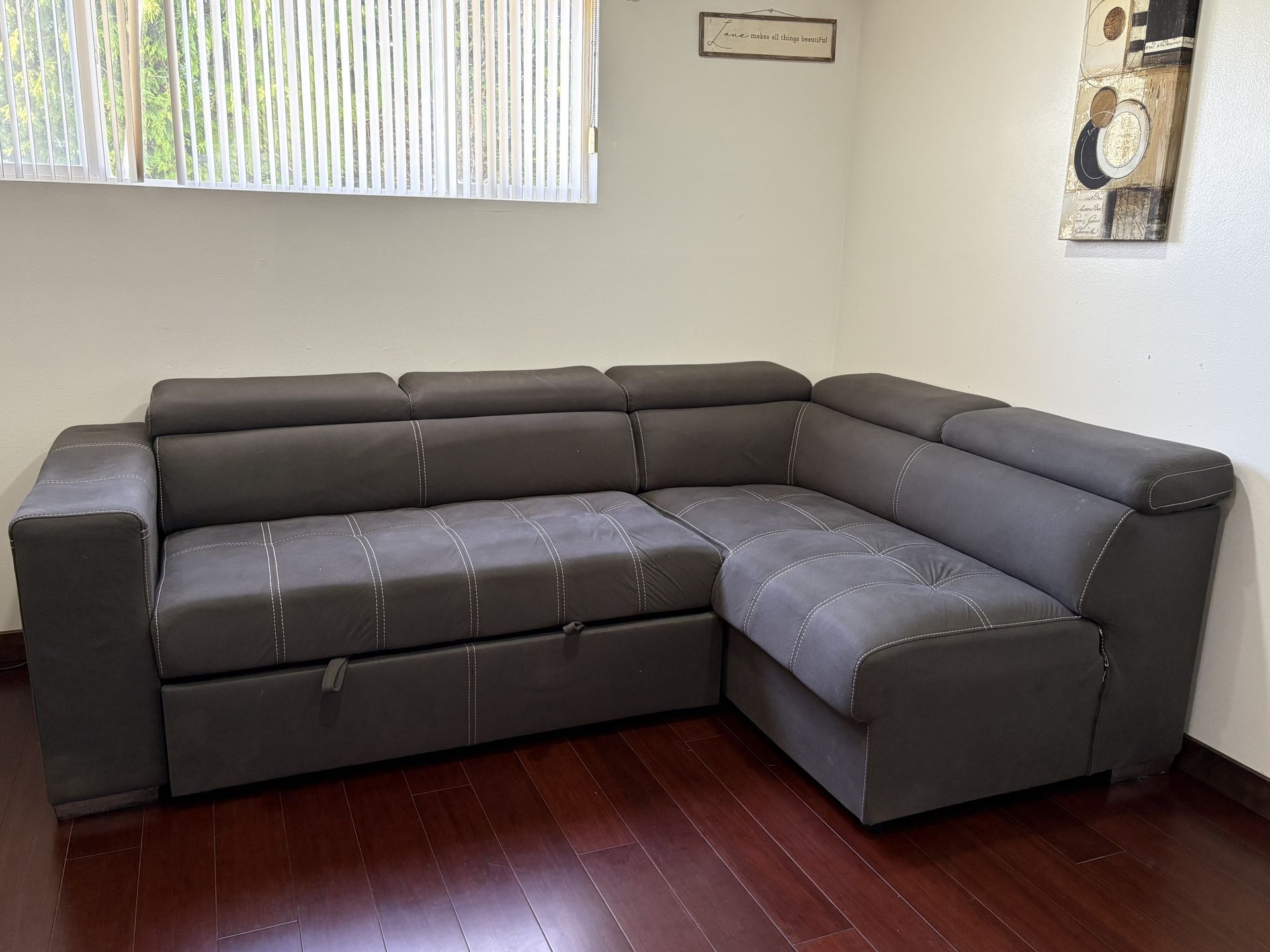 3 Piece Pop Up Sleeper Grey Couch