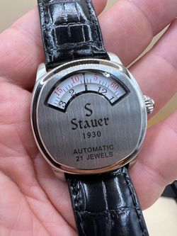 Stauer 1930 Dashtronic automatic watch with a brushed silver-tone dial. Unique.