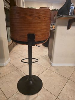 Adjustable Black Faux Leather + Walnut Wood 24-33" Barstools