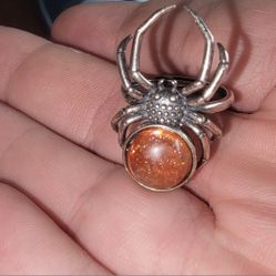 925 Sterling Silver Spider Ring With Fire Quartz
