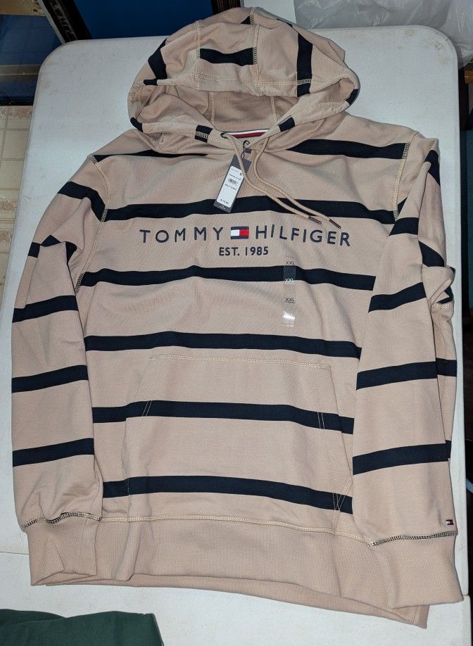 New Mens XL Tommy Hilfiger Striped Hoodie