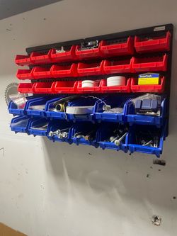 Wall-Mount Parts Organizer with Storage Bins