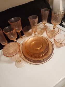 25 Pieces Of Pink Depression Glass 