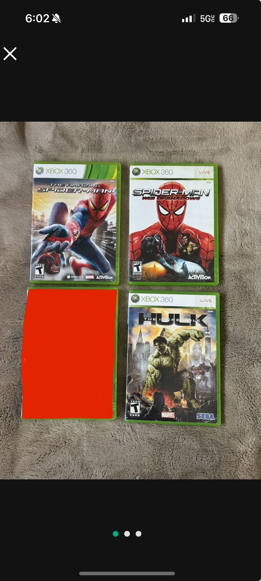3 RARE XBOX 360 GAME THE AMAZING SPIDER-MAN + SPIDER-MAN: WEB OF SHADOWS + THE INCREDIBLE HULK