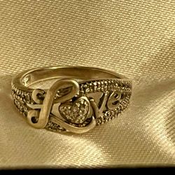 CUTE DETAILED STERLING SILVER CLEAR STONE "LOVE" RING SIZE 6.5 