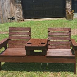 Handmade Hickory Stained Outdoor Double Seat Chair