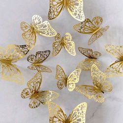 12 3D rose gold  butterflies