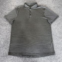 Lululemon Polo Shirt Mens Large Gray Striped Short Sleeve Golf Stretch Casual