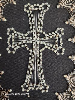 Wood Framed Cross Made Of Beads