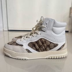 Gucci high-top sneakers with the iconic GG monogram canvas and white leather trim Size 8