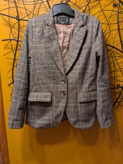 Love Tree Women’s Plaid Blazer Jacket Size Large - Suede Elbow Patches & Polka Dot Lining