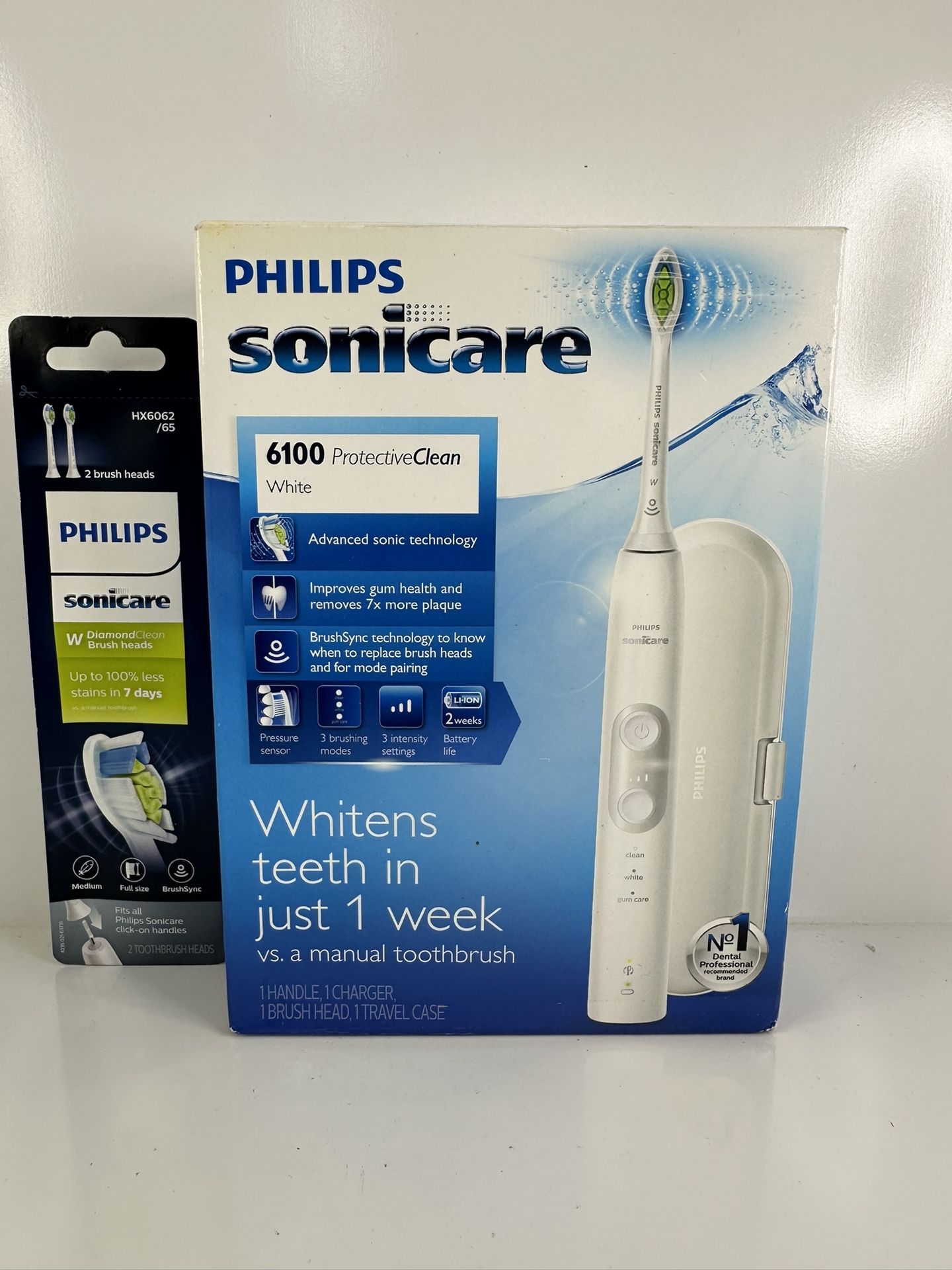Philips Sonicare 6100 ProtectiveClean Electric Toothbrush, New + 2 Brush Heads
