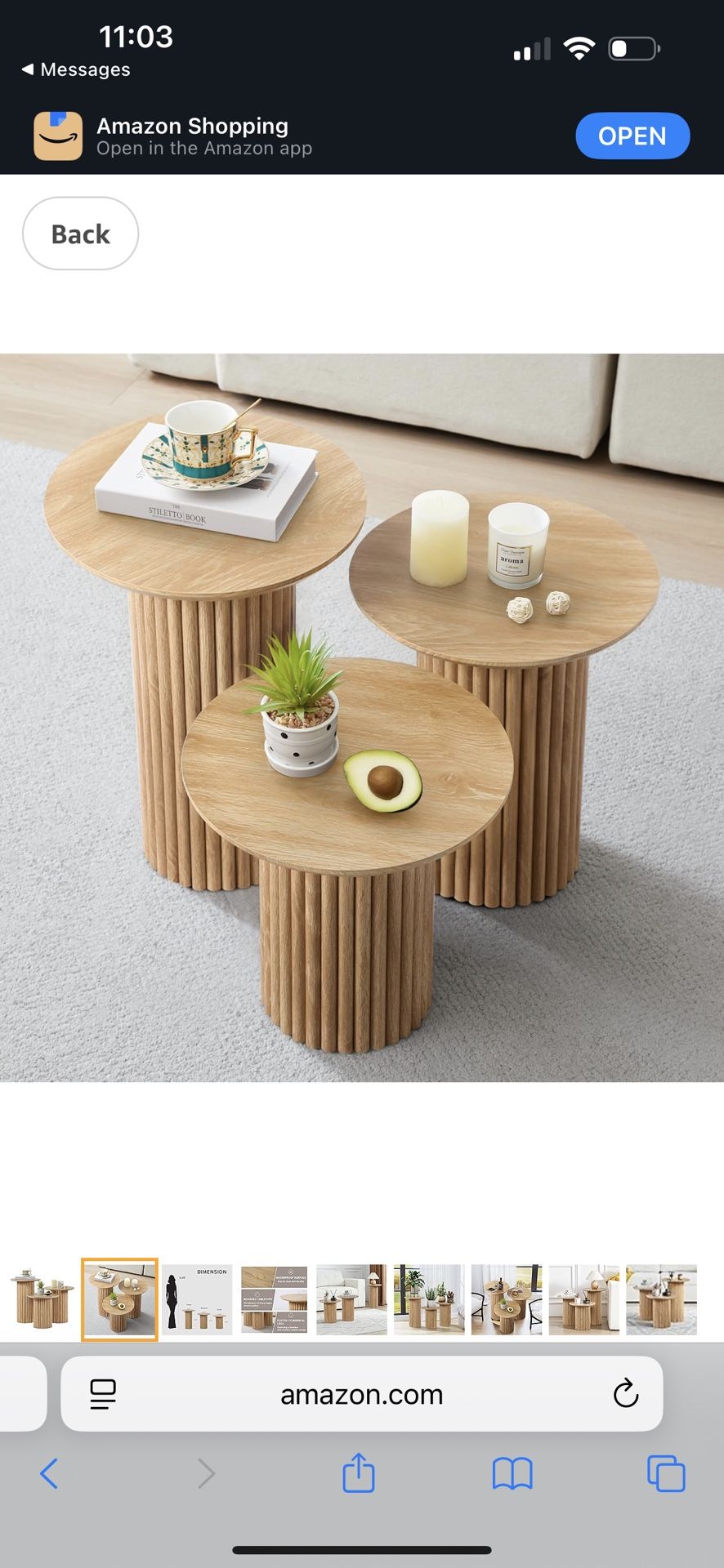 Round Nesting Coffee Table Set of 3,Mid Century Modern Fluted