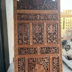 Hand-carved wooden room divider – folding screen