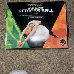 Bodyfit 55 CM white Anti-Burst Fitness Exercise Balance Ball. Does not include hand pump or dvd. Box is damaged 