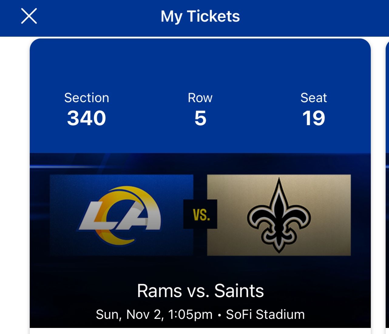 2 NFL TICKETS LOS ANGELES RAMS VS NEW ORLEANS SAINTS 