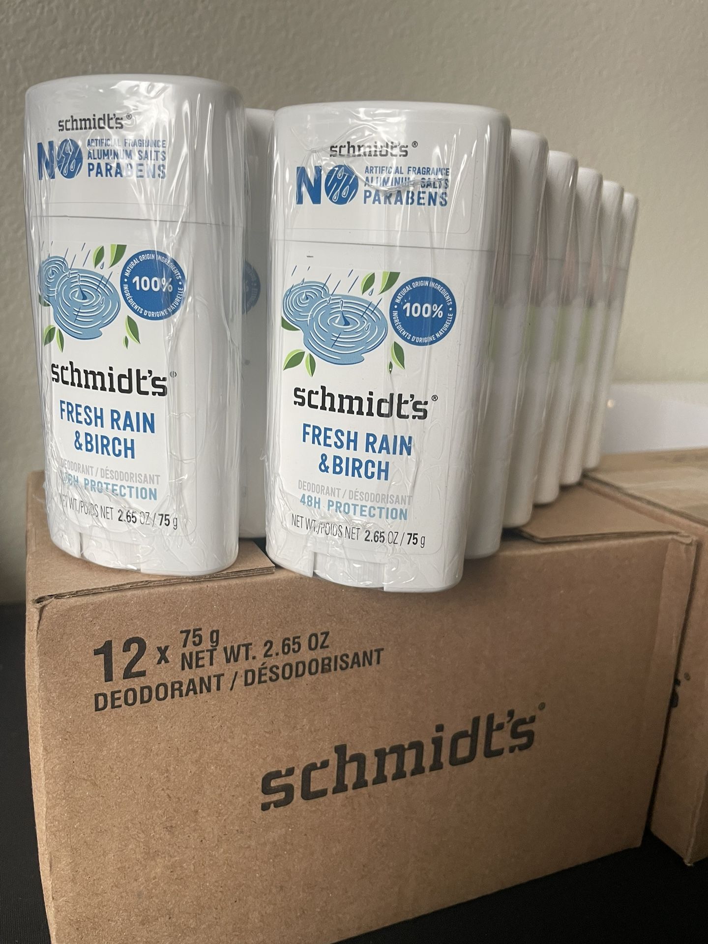 Schmidt's 100% Natural Origin Ingredient Deodorant Stick Fresh Rain & Birch Pack Of 12