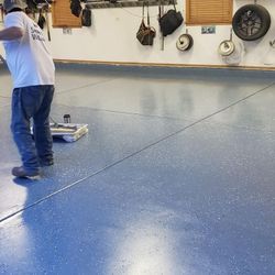 We paint garage and basement floors using industrial epoxy paint.