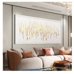 Canvas Wall Art Decor Modern Large Wall Decor For Living Room Gold Abstract Wall Art White Textured Wall Art Large 