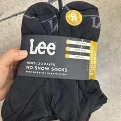 NWT Lee Men's Athletic Black No Show Socks - 20 Pack