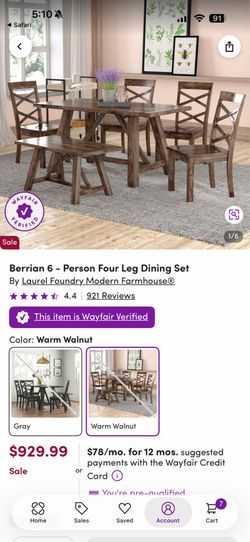 Dining room table set for 6 people