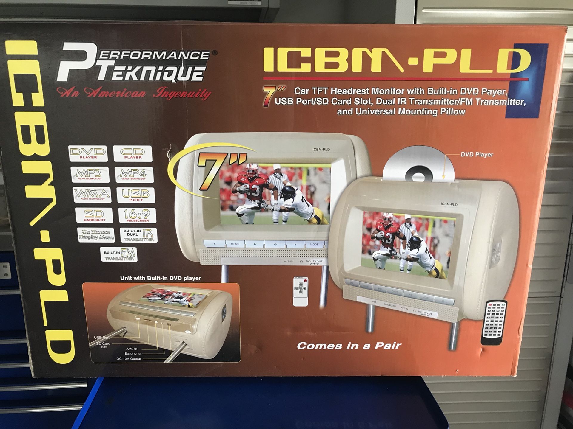 Performance Teknique ICBM-PLD TAN 7" Headrest Monitor Combo w/ Built-in DVD Player & USB/SD Card Reader
