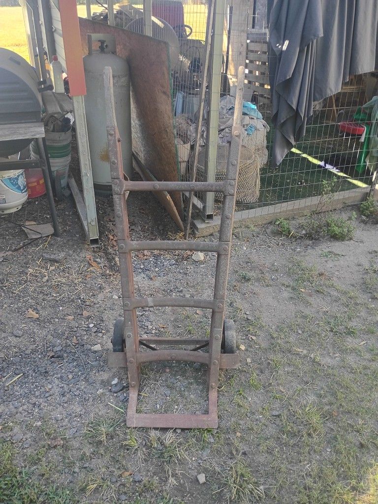 Antique Industrial Steampunk Distressed Iron Wood Rolling Hand truck