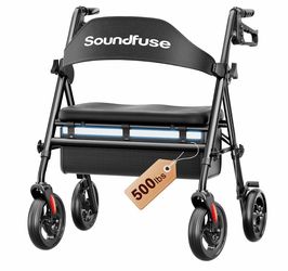 Soundfuse Foldable Bariatric Walker for Seniors, 20" Ergonomic Padded Seat