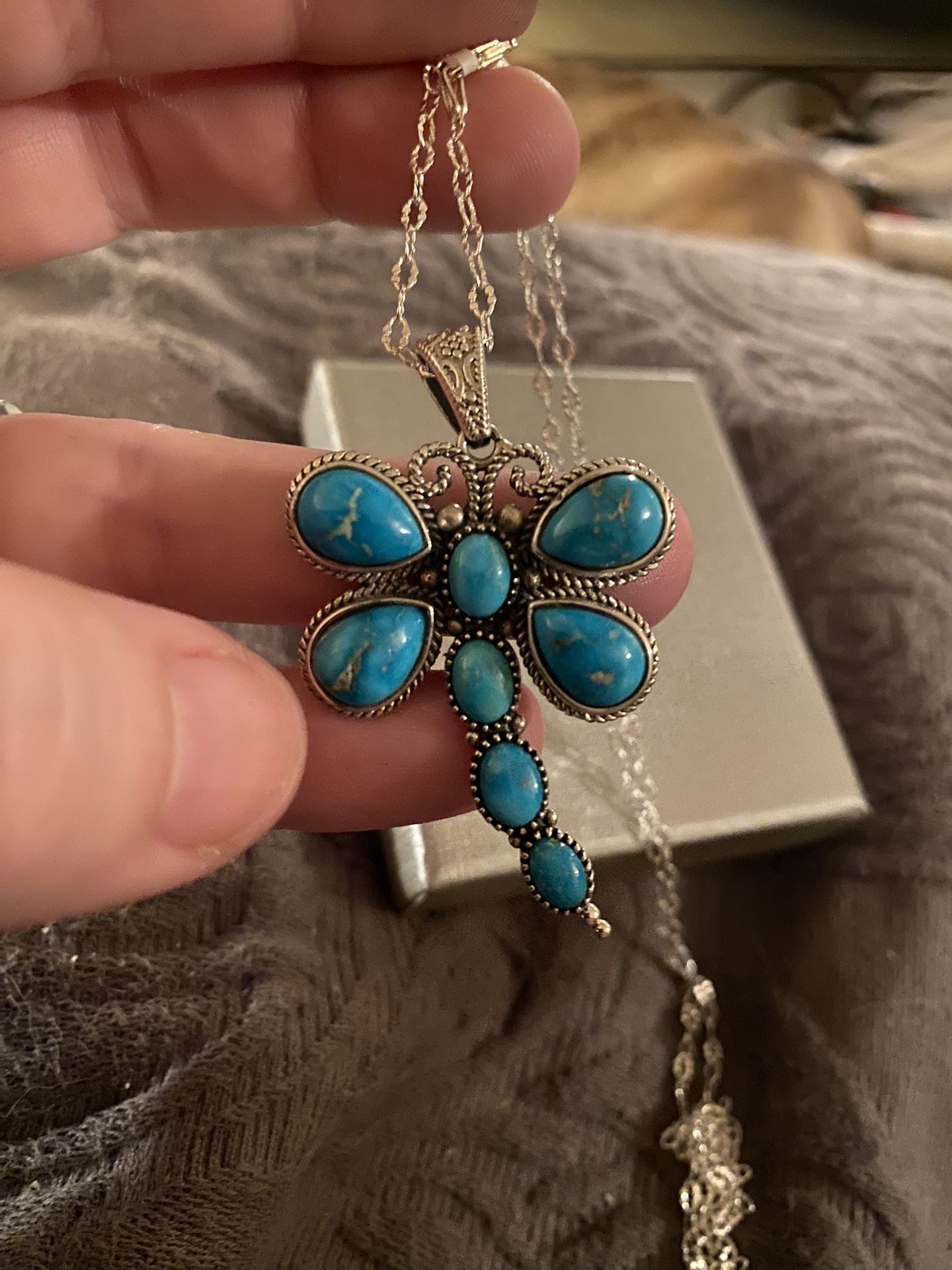 Artisan Crafted Blue Moon Turquoise Dragonfly necklace - new!