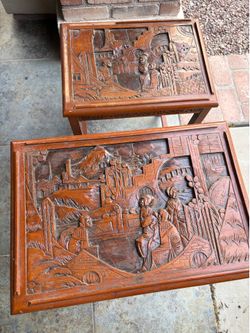 Antique Chinoiserie Carved Nesting Tables (2) 1880s