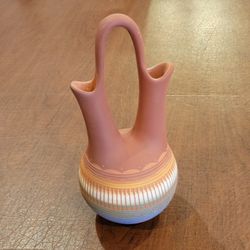 Vintage Wedding Vase Signed 10" tall Hand etched design. 