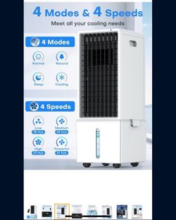 New COOLECH 4-IN-1 Portable Air Conditioners w/3.2-Gal Tank for 24H Cooling, 4 Powerful Wind Speeds & h4 Modes, LED Touch Screen, Waterless System