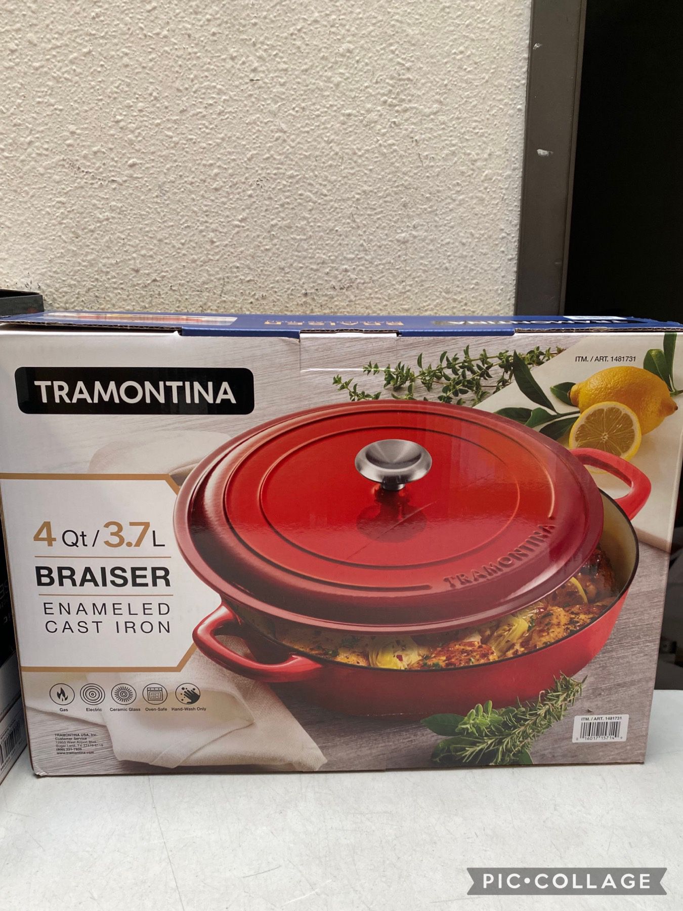 Tramontina RED 4-quart Covered Enameled Cast Iron Braiser with Lid Oven Safe