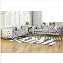 2 Piece Set Sofa & Loveseat Grey Velvet Firm Price $1,380 Financing Available 