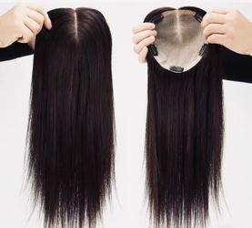 Hair topper 100% human hair natural black silk base 20 inches