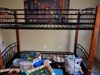 Metal and wood bunk bed