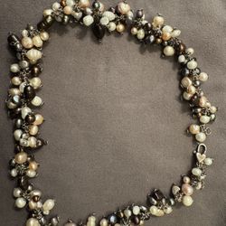 Boho Cluster Freshwater Pearl Choker Necklace – 15” Multicolor Baroque Pearls with Heart Clasp