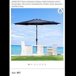 9FT Patio Umbrellas Outdoor Table Umbrella with 8 Sturdy Ribs, Tilt and Sun Umbrellas for Garden, Deck, Backyard and Pool-(Navy)
