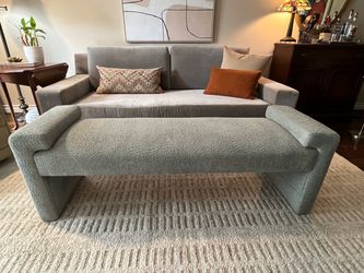 Upholstered Boucle Bench with Armrests