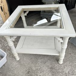 Wooden White Side Table With Glass Insert