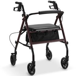 Naipo Mobility Rollator Walker for Seniors with Seat, Foldable Rolling Medical Walker with 6 inch Wheels, Aluminum Frame Supports Up to 300 lbs, Burgu