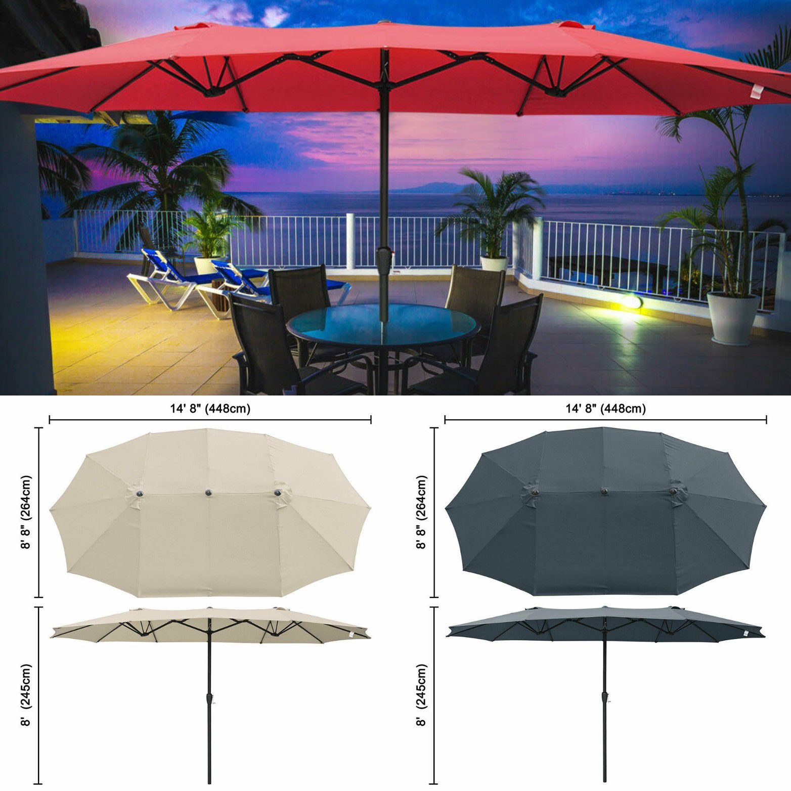 Outdoor 15x9 ft Patio Oval Patio Garden Lawn Umbrella with Wind Vent. Stand Sold Separately.